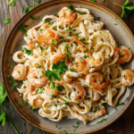 Chicken and Shrimp Alfredo: Rich, Easy & Restaurant-Worthy 3 Chicken and Shrimp Alfredo served on rustic plate with creamy sauce