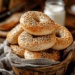 Gluten Free Bagel: Your New Go-To Breakfast Staple 6 Fresh gluten free bagels in rustic basket with sesame and seasoning