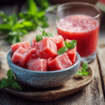 Can You Freeze Watermelon? Powerful Tricks to Preserve Its Sweetness 6 A bowl of frozen watermelon cubes garnished with mint, showing the answer to can you freeze watermelon.