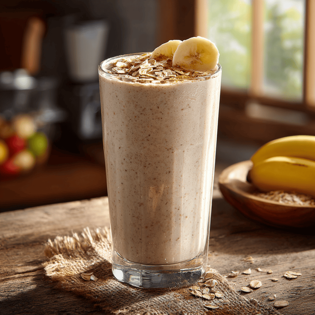 Chia Banana Boost Smoothie You’ll Make Again (And Again!) 5 Chia Banana Boost smoothie on kitchen counter with chia, banana, and oats