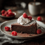 Gluten Allergy Flourless Chocolate Cake: A Rich and Easy Dessert 6 Slice of gluten allergy flourless chocolate cake with whipped cream and strawberries