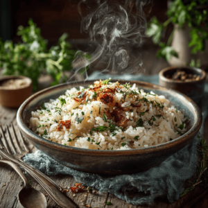 Steaming bowl of banskathi rice
