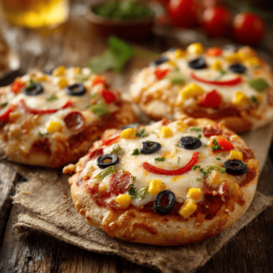 Baked kiddies pizza served fresh for family dinner