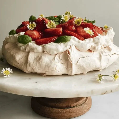 The Ultimate Pavlova Recipe: Crispy Shell, Marshmallow Center 2 Exquisitely presented pavlova featuring a crisp meringue, fresh strawberries, and whipped cream, inspiring a perfect pavlova recipe.