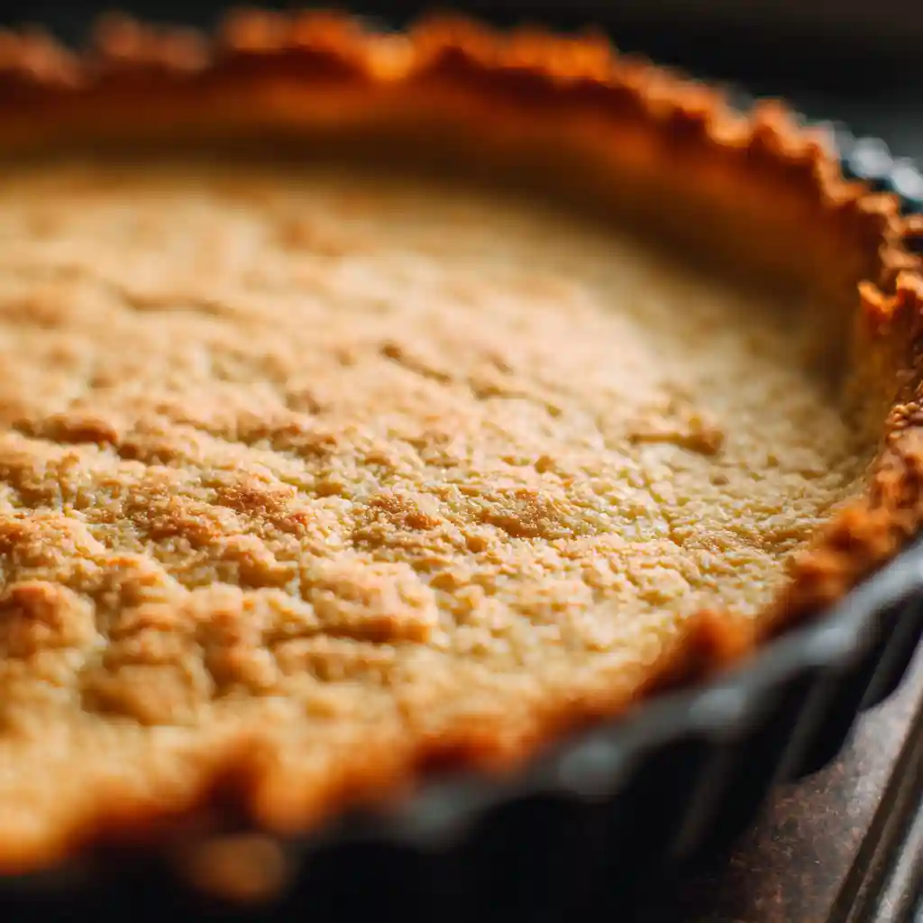 Almond flour pie crust baking to golden perfection in oven